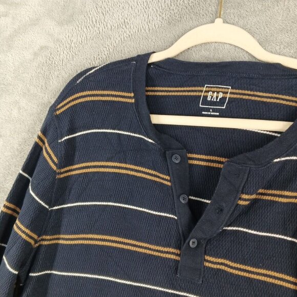 GAP Men Fall Henley Sweater Size LARGE Striped Knit 100% Cotton Pullover Casual - Picture 7 of 11